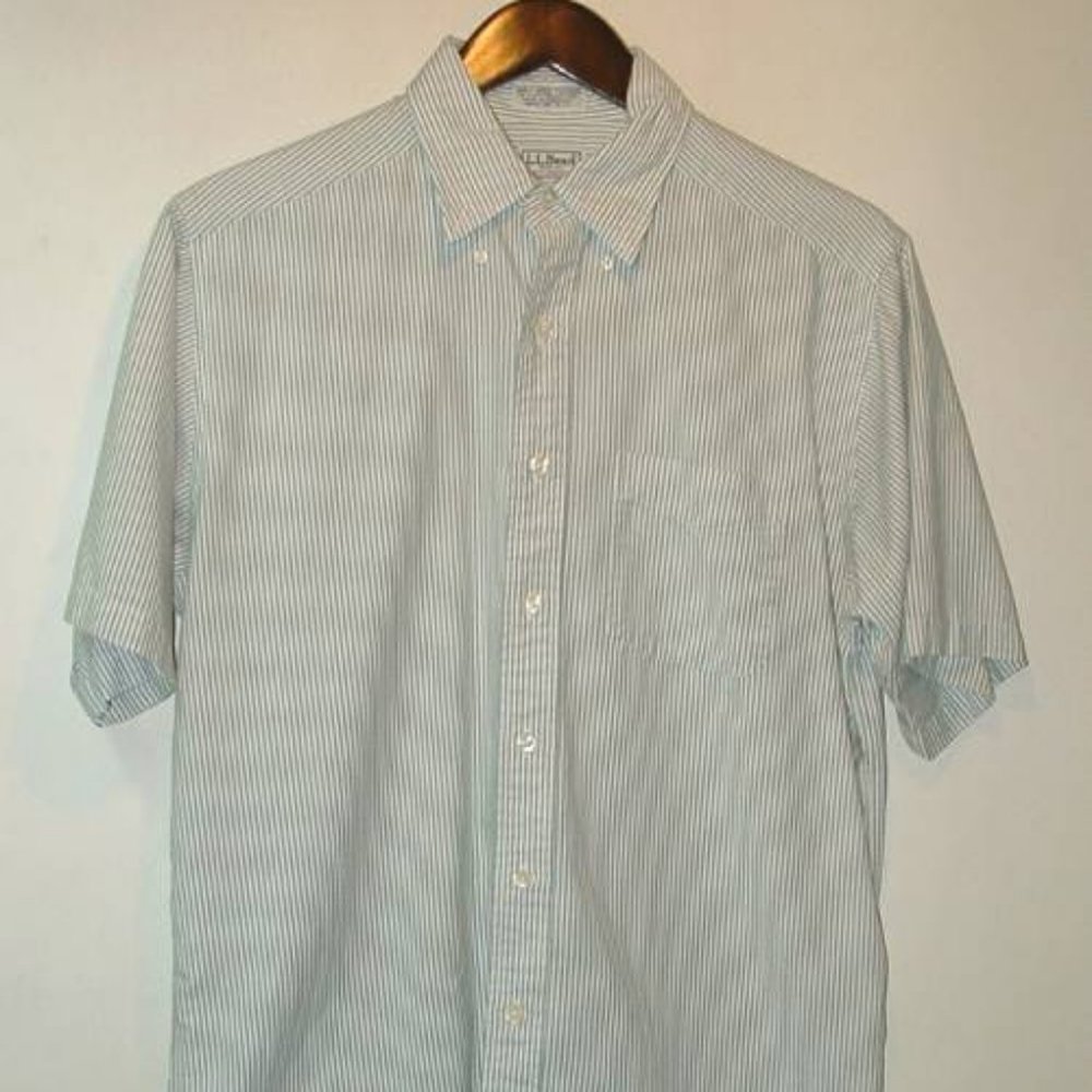 LL Bean 60% cotton single needle tailoring  men  dress shirt M 15 1/2 33
